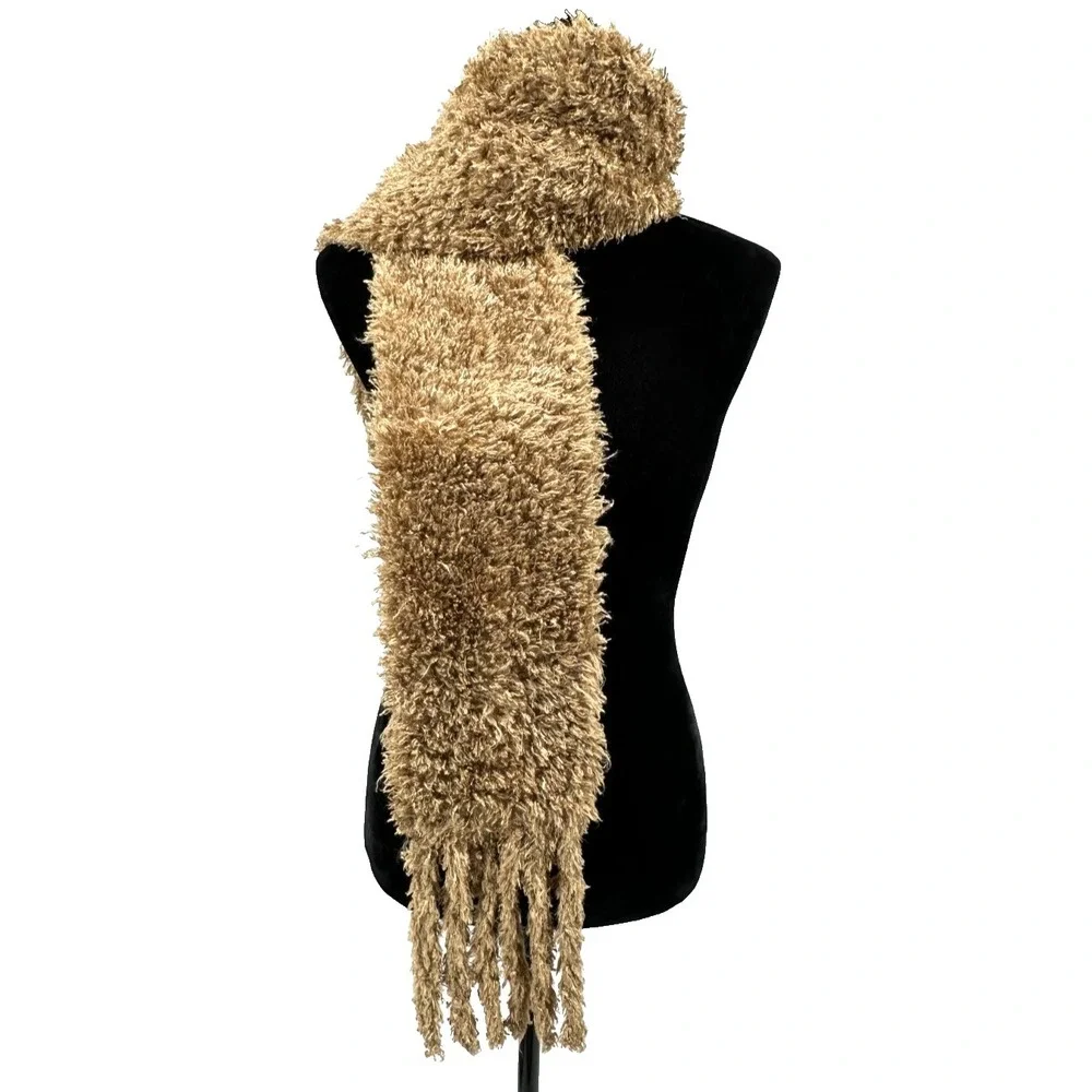 Pleasant Pheasant Women's Rectangular‎ Fuzzy Scarf One Size Beige Fringe Trim